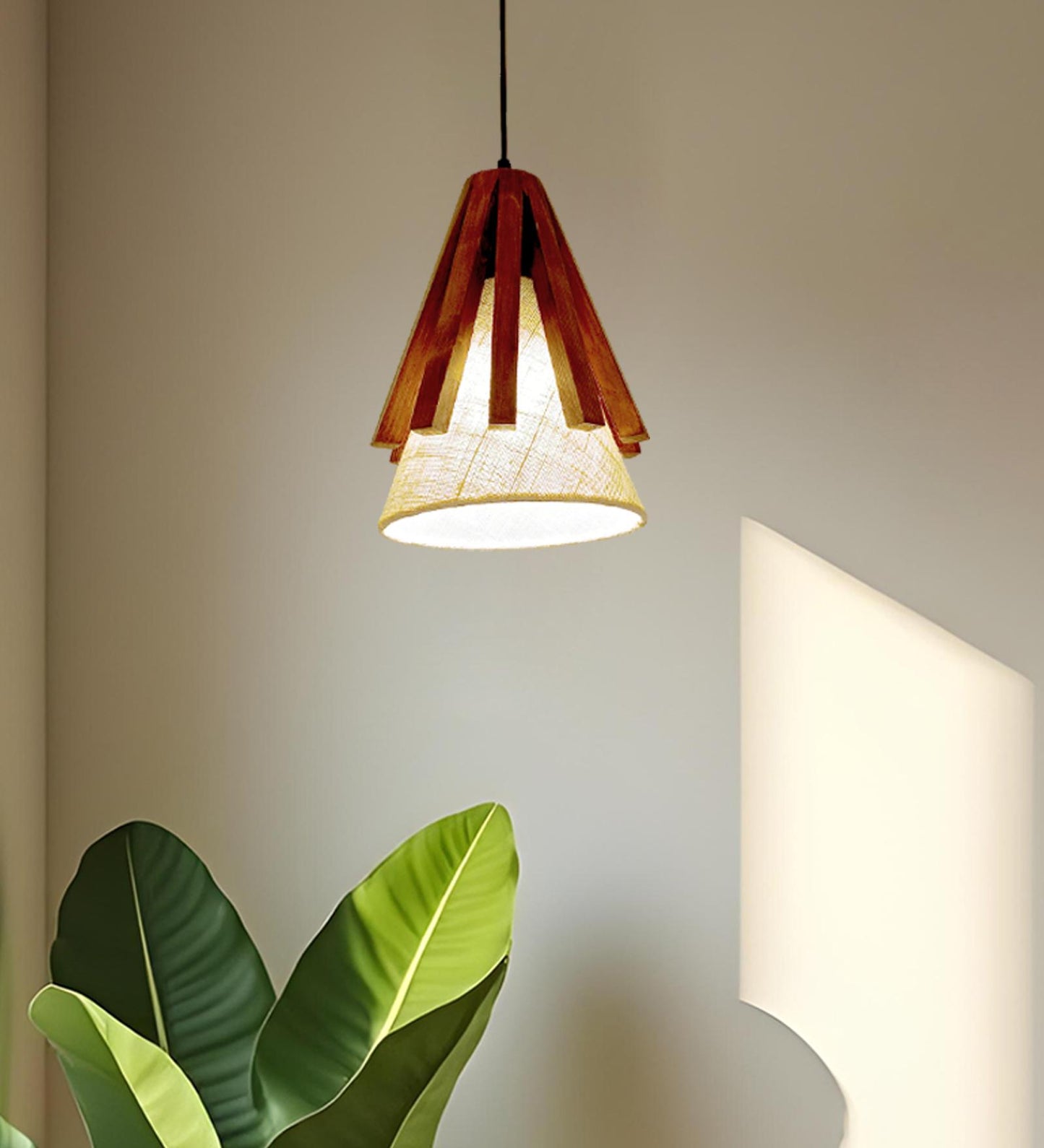 Lotus Brown Wooden Single Hanging Lamp