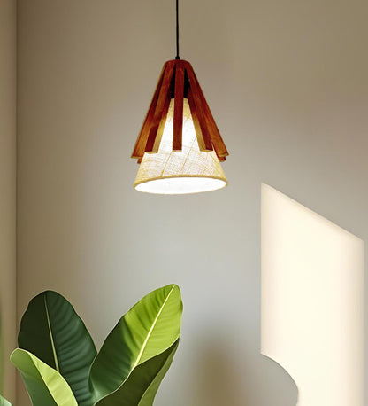 Lotus Brown Wooden Single Hanging Lamp