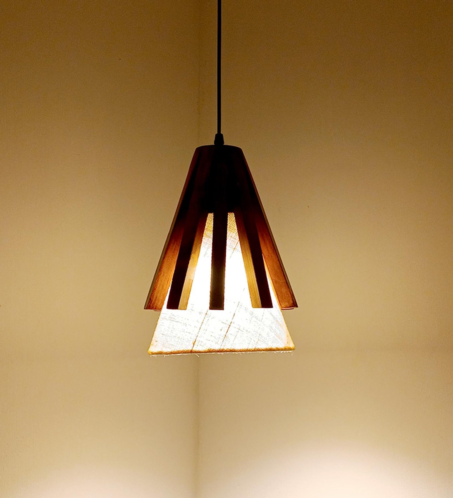 Lotus Brown Wooden Single Hanging Lamp