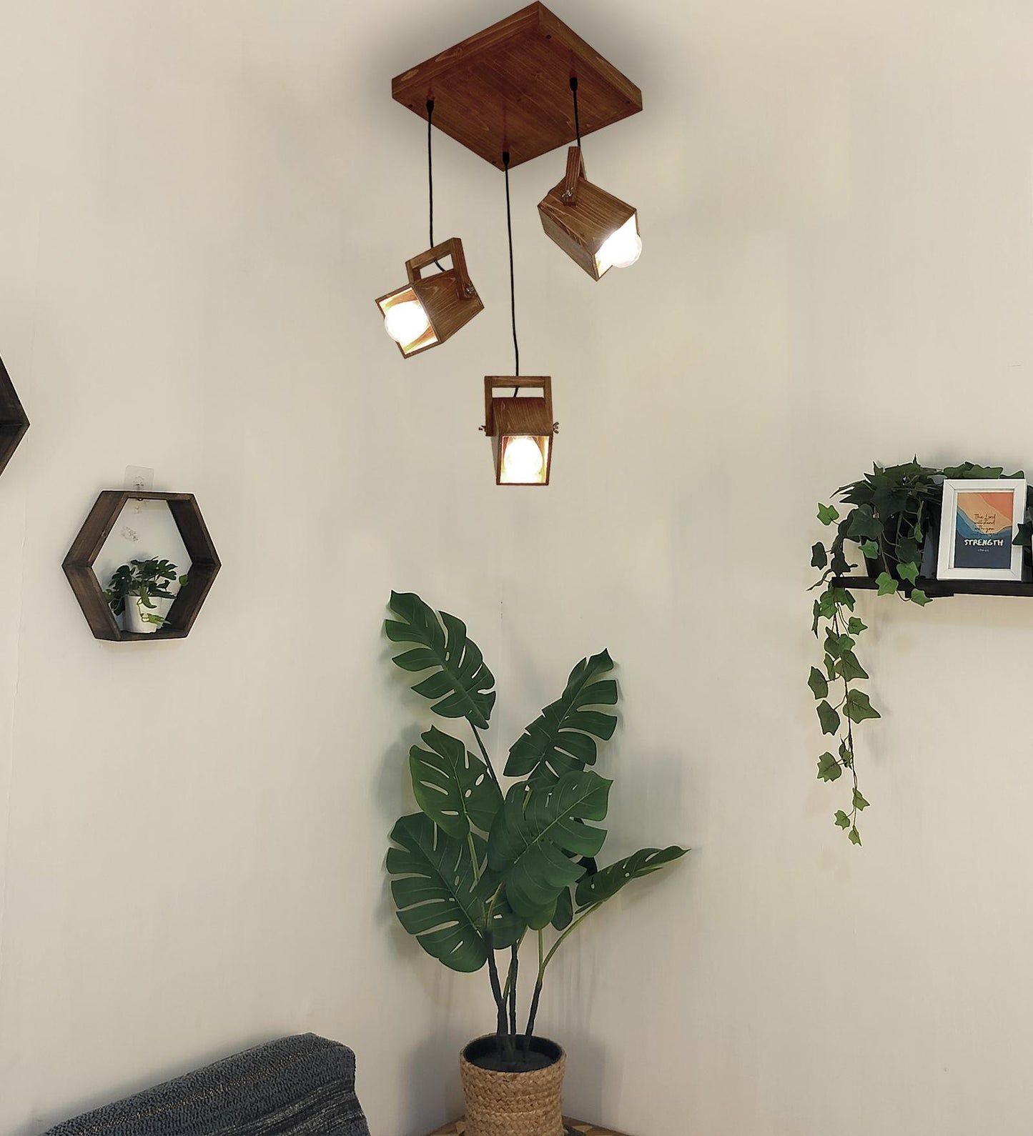 Luna Brown Wooden Cluster Hanging Lamp