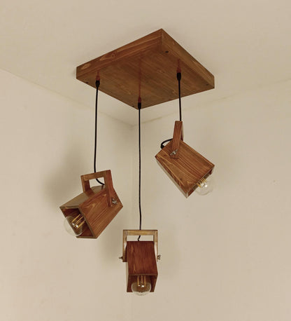 Luna Brown Wooden Cluster Hanging Lamp