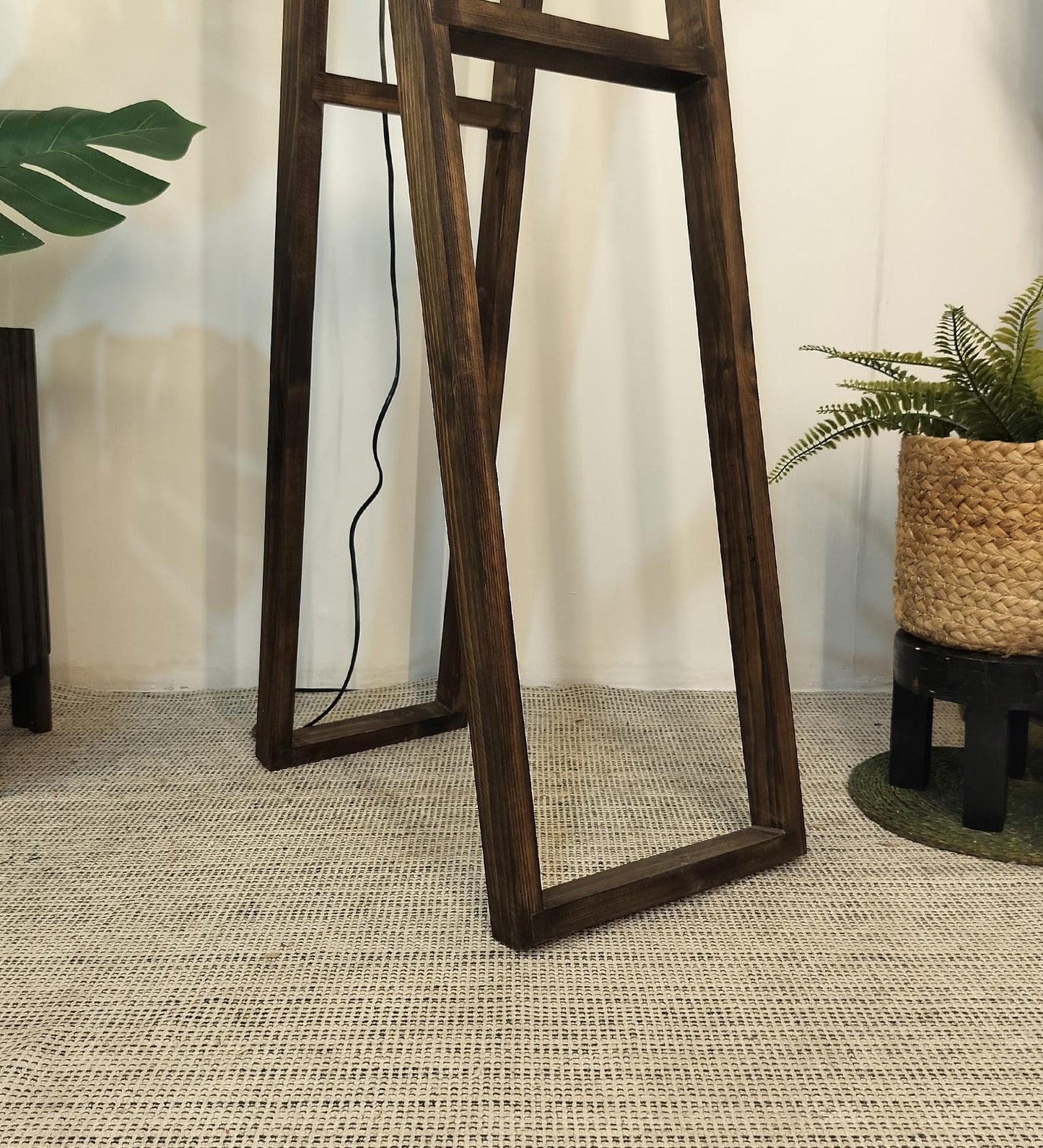Luna Wooden Floor Lamp with Brown Base and Beige Wooden Lampshade