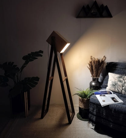 Luna Wooden Floor Lamp with Brown Base and Beige Wooden Lampshade