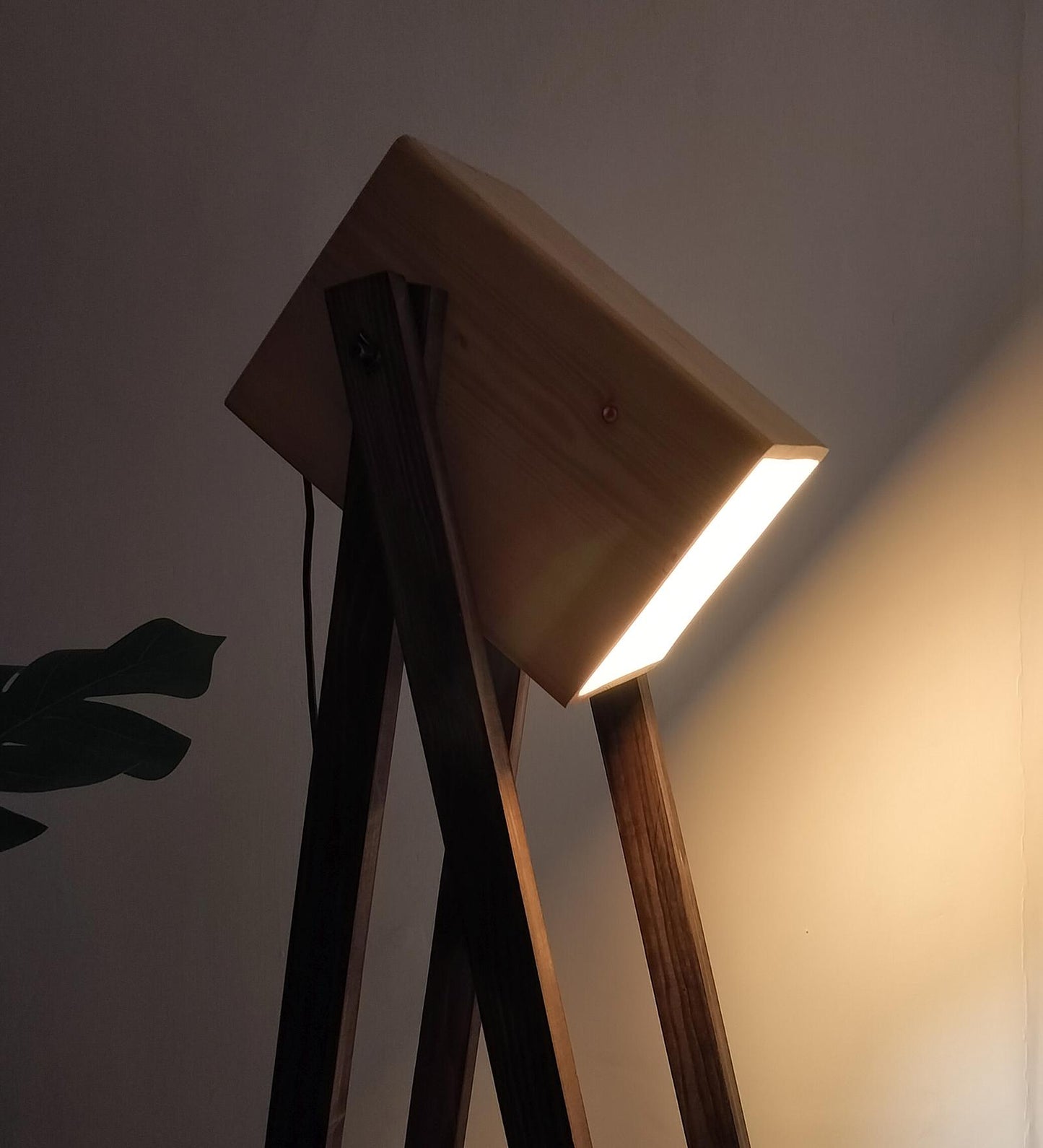 Luna Wooden Floor Lamp with Brown Base and Beige Wooden Lampshade