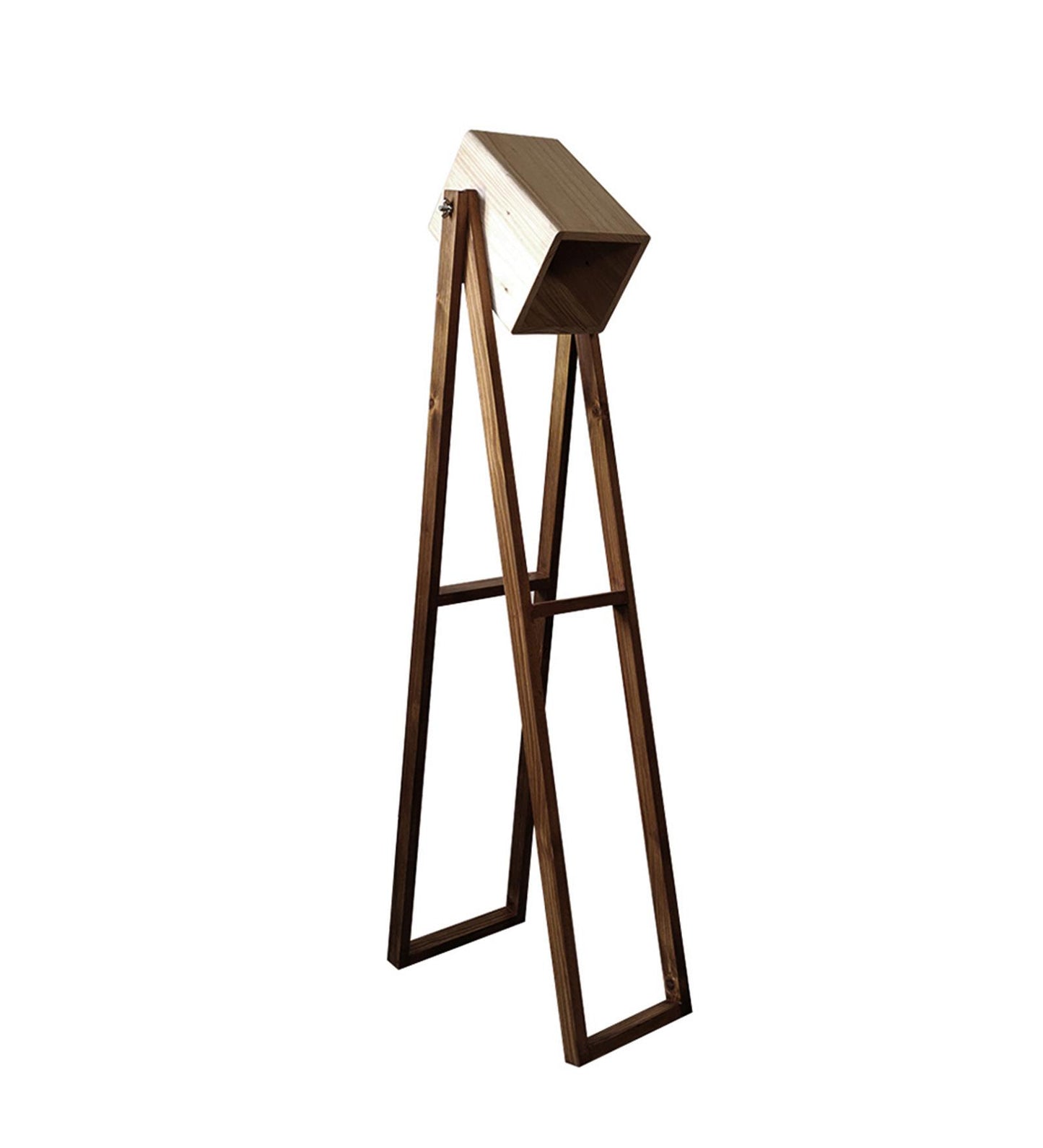Luna Wooden Floor Lamp with Brown Base and Beige Wooden Lampshade