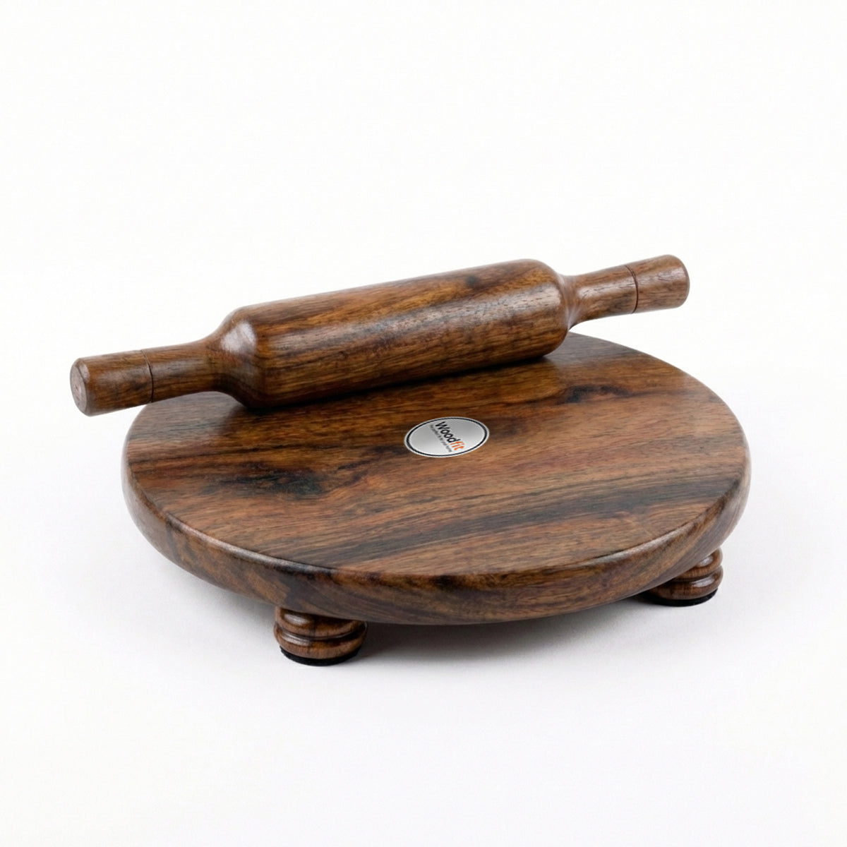 Woodfit Premium Handcrafted Solid Sheesham Wood Chakla Belan Set (9-inch Diameter)