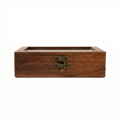 Woodfit Premium Square 9-Compartment Solid Sheesham Wood Masala Box with Glass Top and Wooden Spoon
