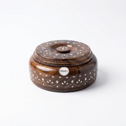 Solid Sheesham Wood Multi-Purpose Masala & Dry Fruit Box with Floral Inlay Work