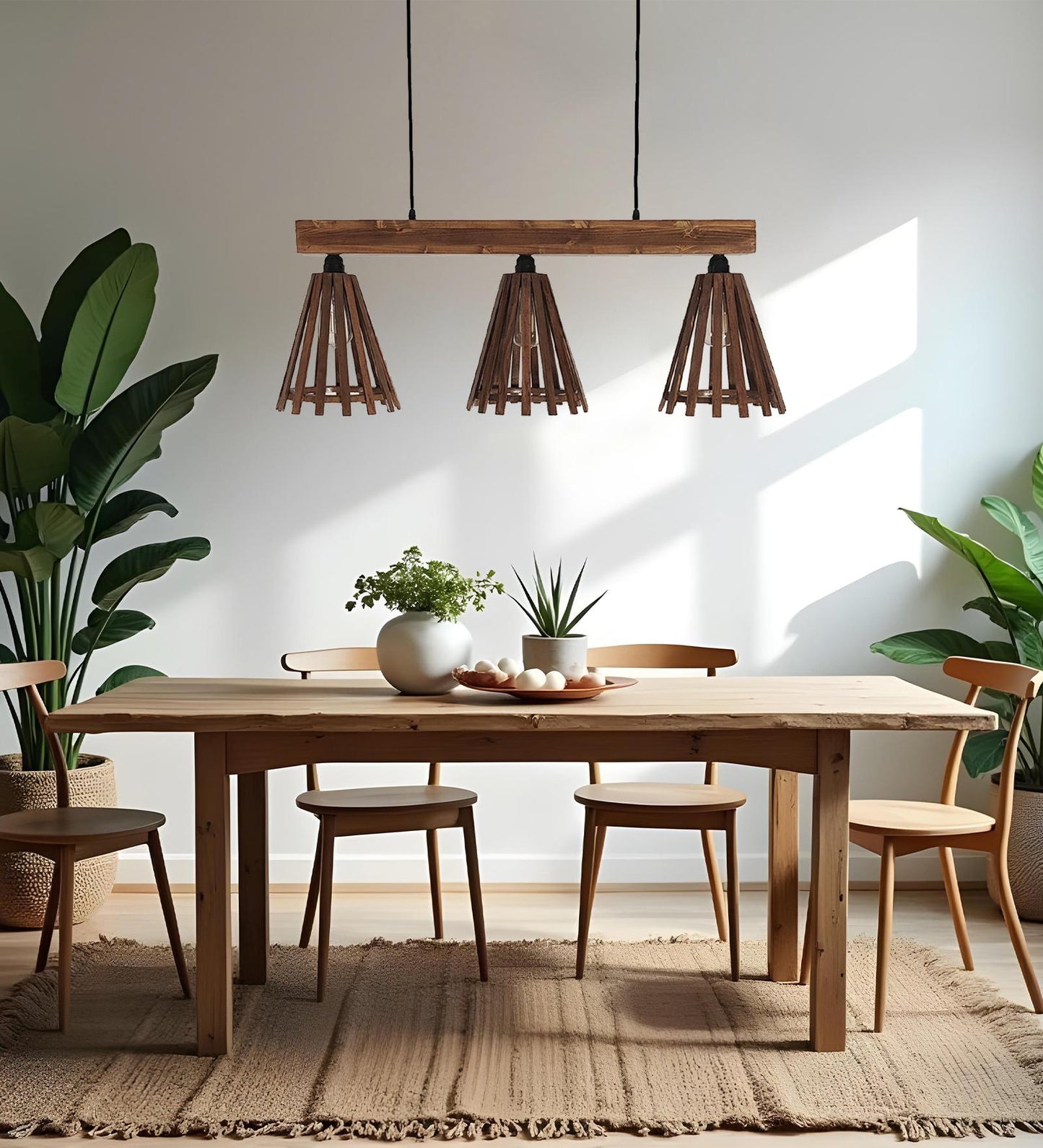 Terrestrial Brown Wooden 3 Series Hanging Lamp