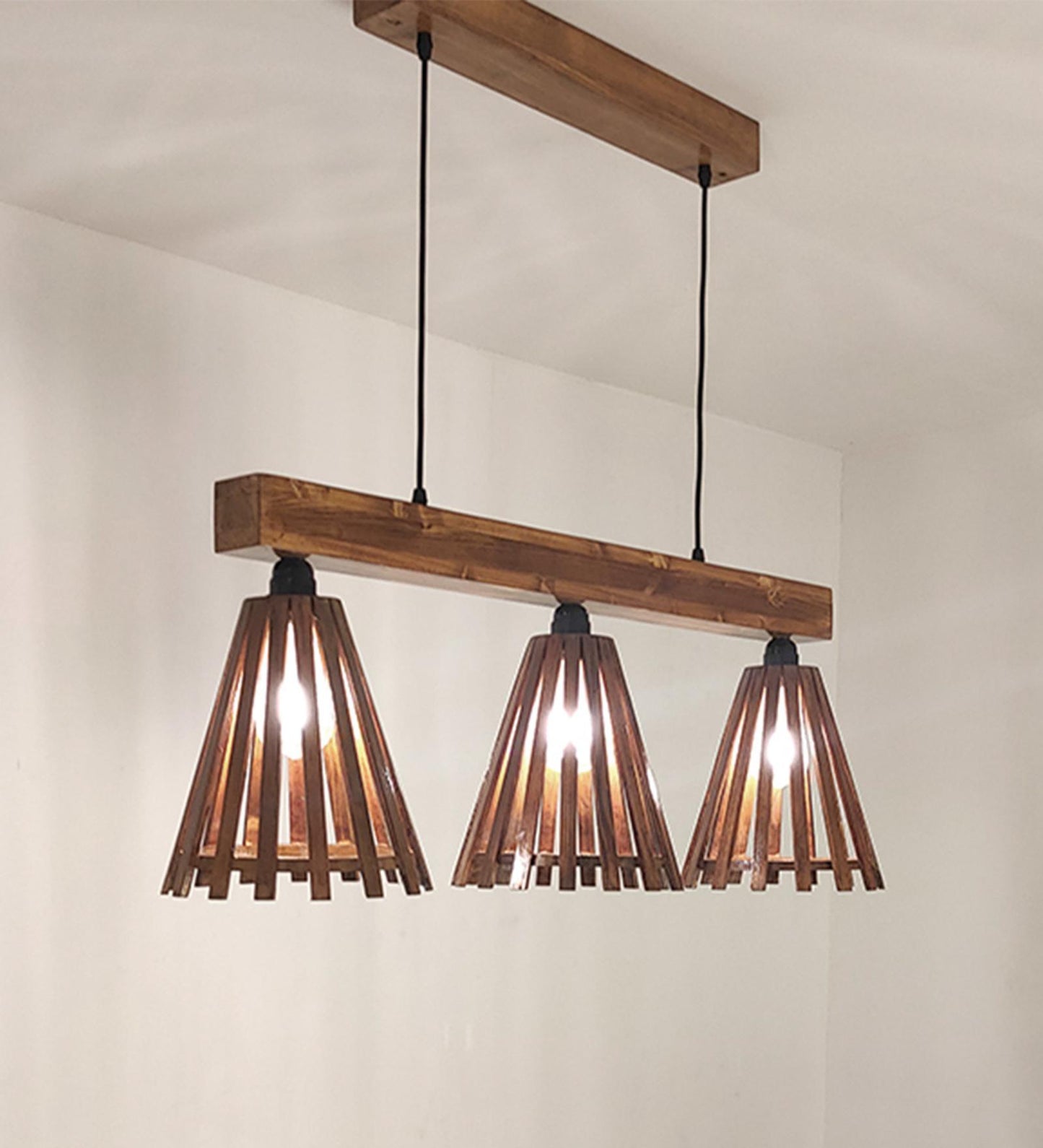 Terrestrial Brown Wooden 3 Series Hanging Lamp