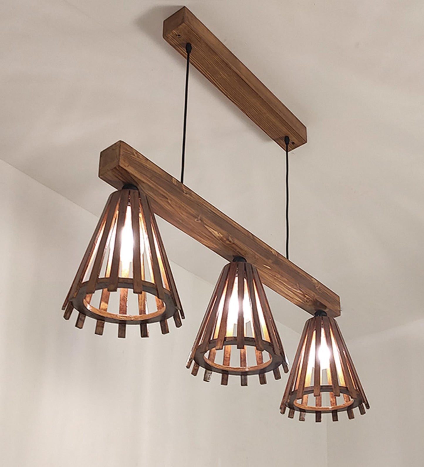 Terrestrial Brown Wooden 3 Series Hanging Lamp