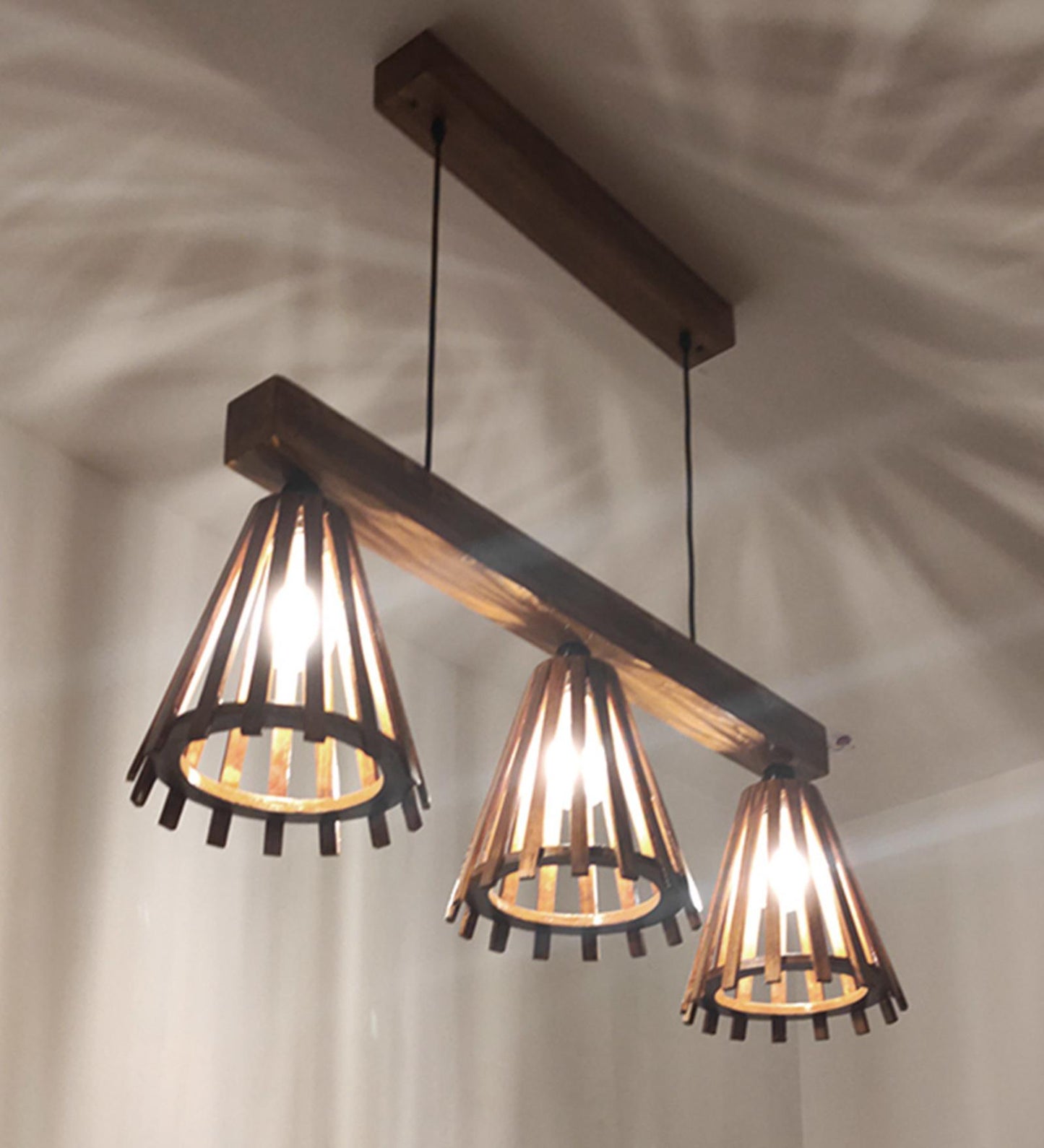 Terrestrial Brown Wooden 3 Series Hanging Lamp