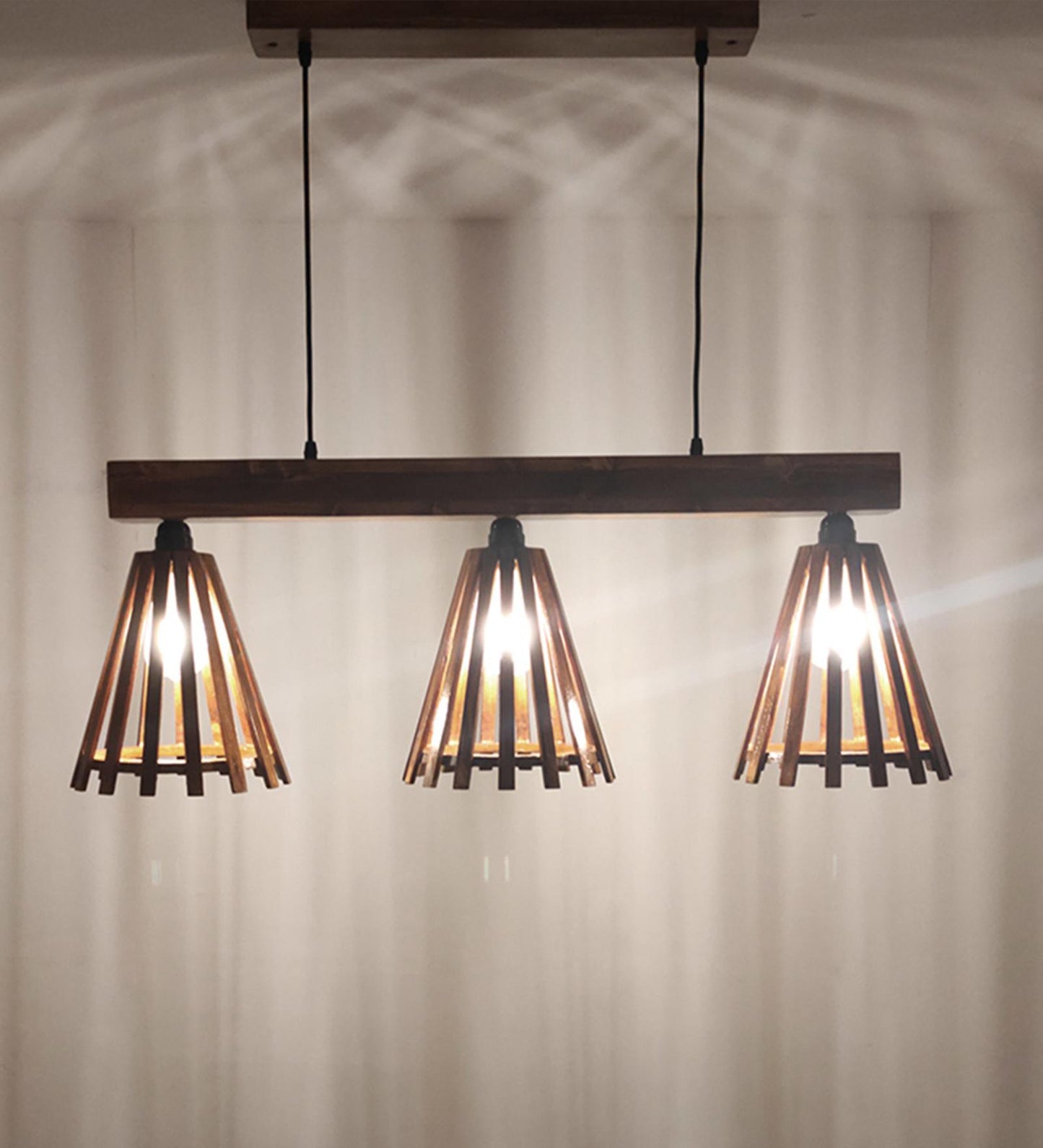 Terrestrial Brown Wooden 3 Series Hanging Lamp