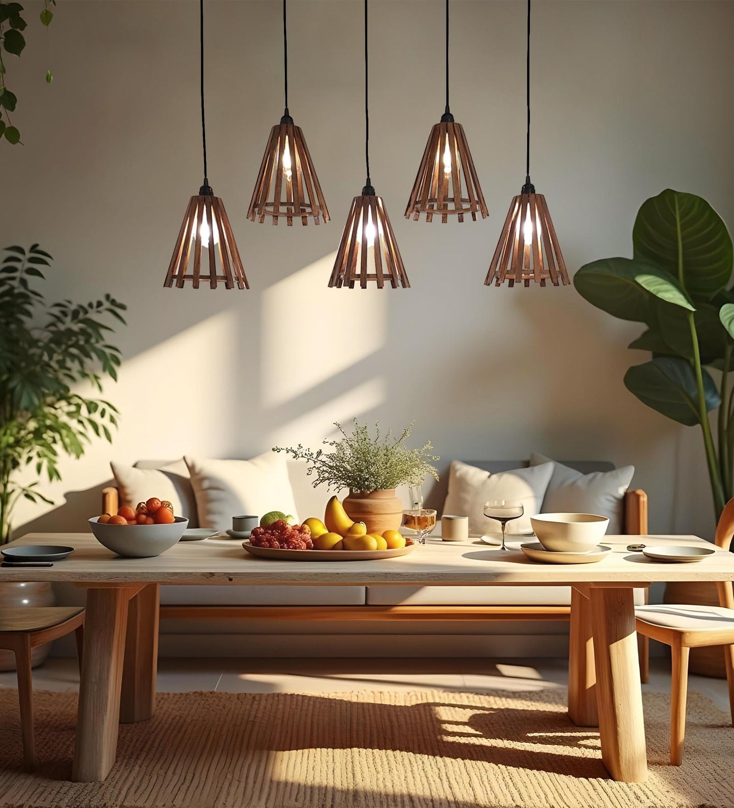 Terrestrial Brown Wooden 5 Series Hanging Lamp