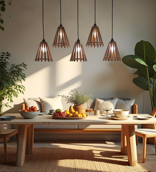 Terrestrial Brown Wooden 5 Series Hanging Lamp