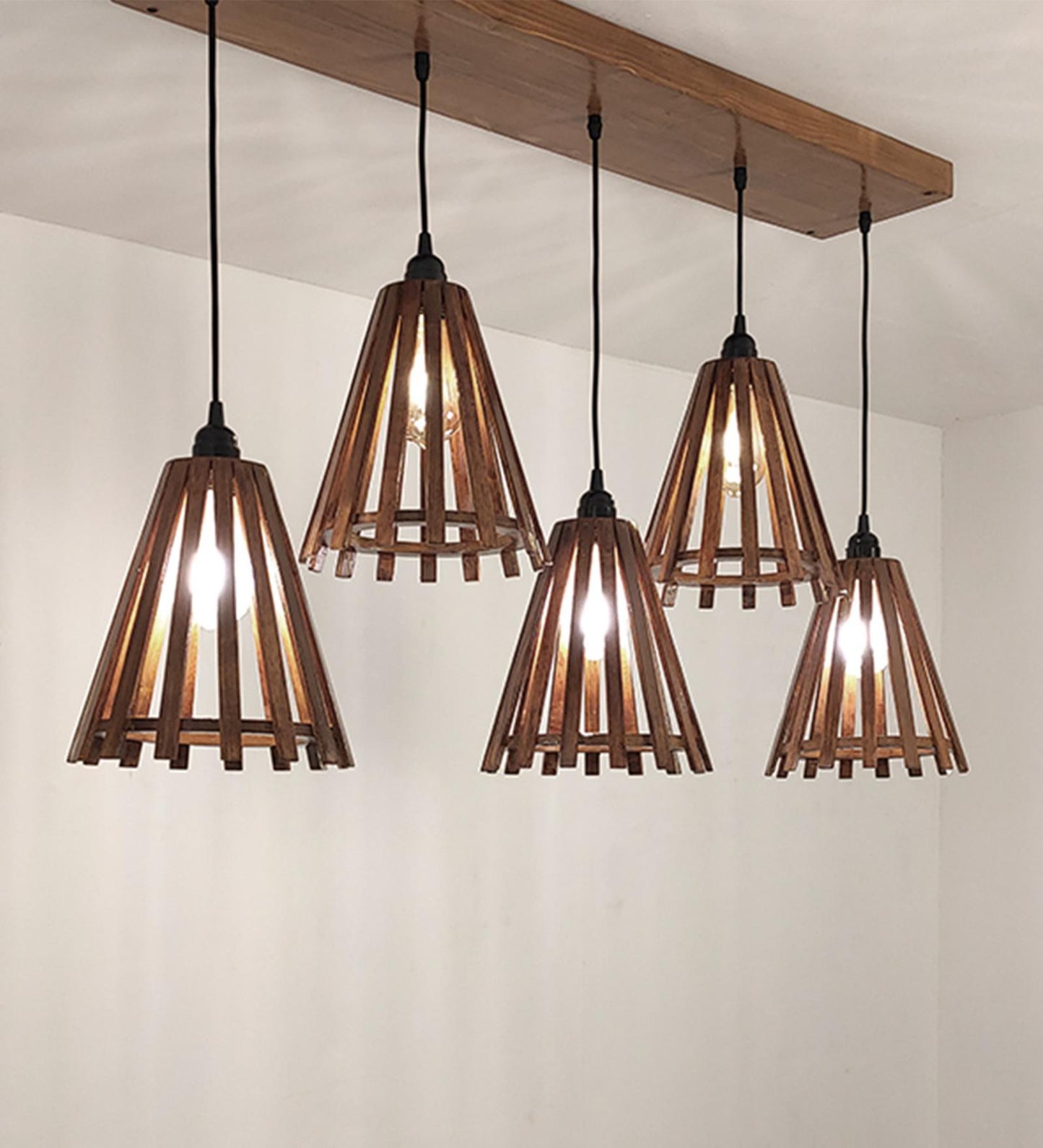 Terrestrial Brown Wooden 5 Series Hanging Lamp
