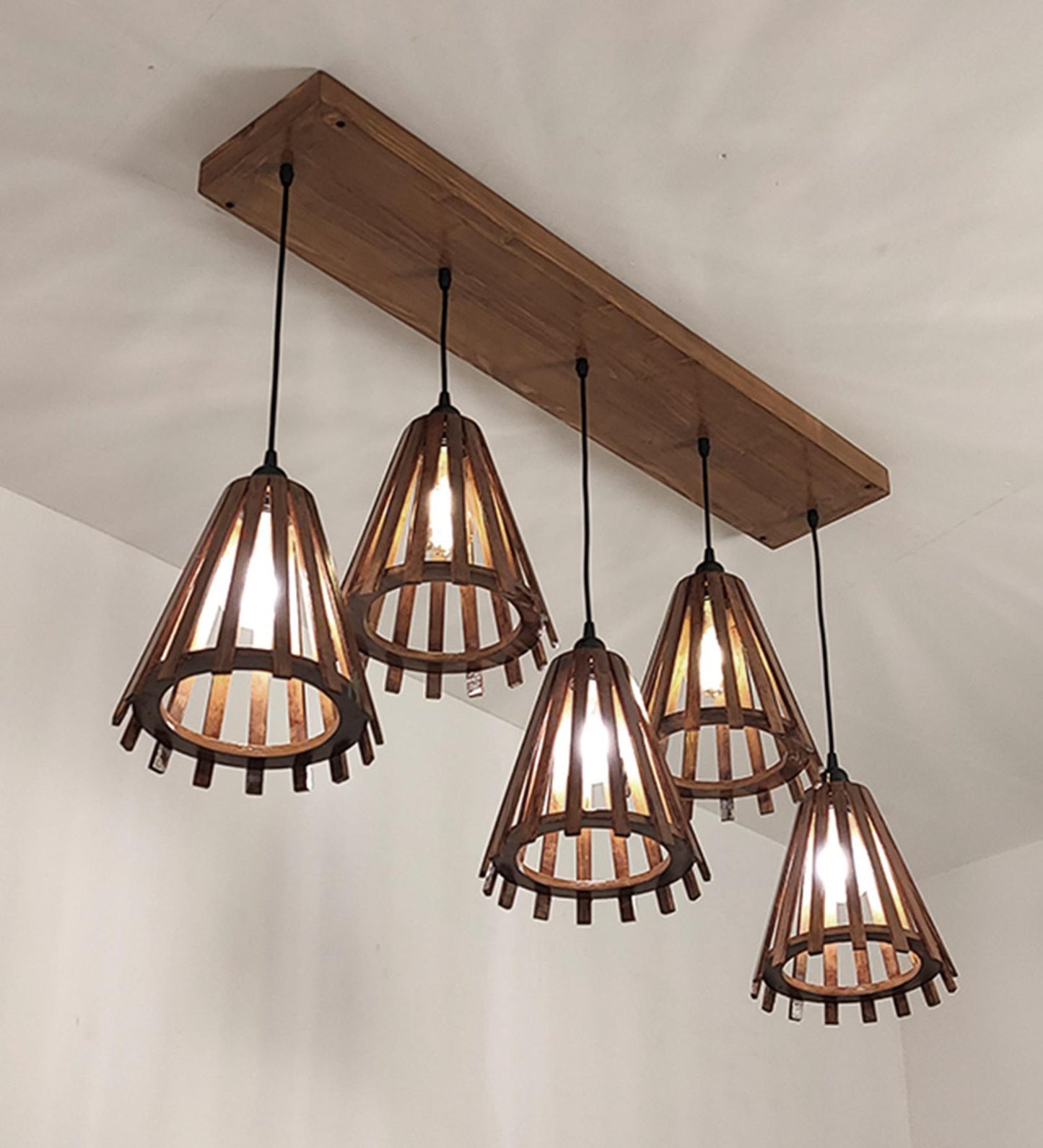 Terrestrial Brown Wooden 5 Series Hanging Lamp