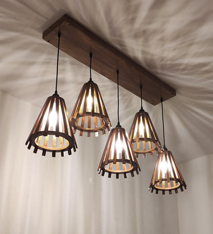 Terrestrial Brown Wooden 5 Series Hanging Lamp
