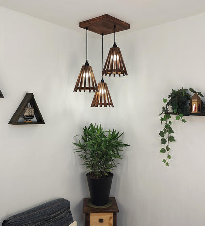 Terrestrial Brown Wooden Cluster Hanging Lamp