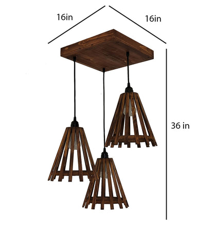 Terrestrial Brown Wooden Cluster Hanging Lamp