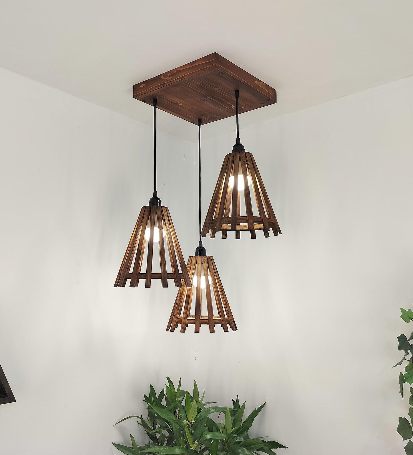 Terrestrial Brown Wooden Cluster Hanging Lamp