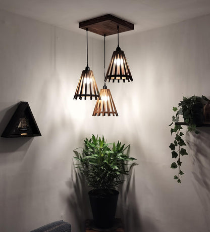 Terrestrial Brown Wooden Cluster Hanging Lamp