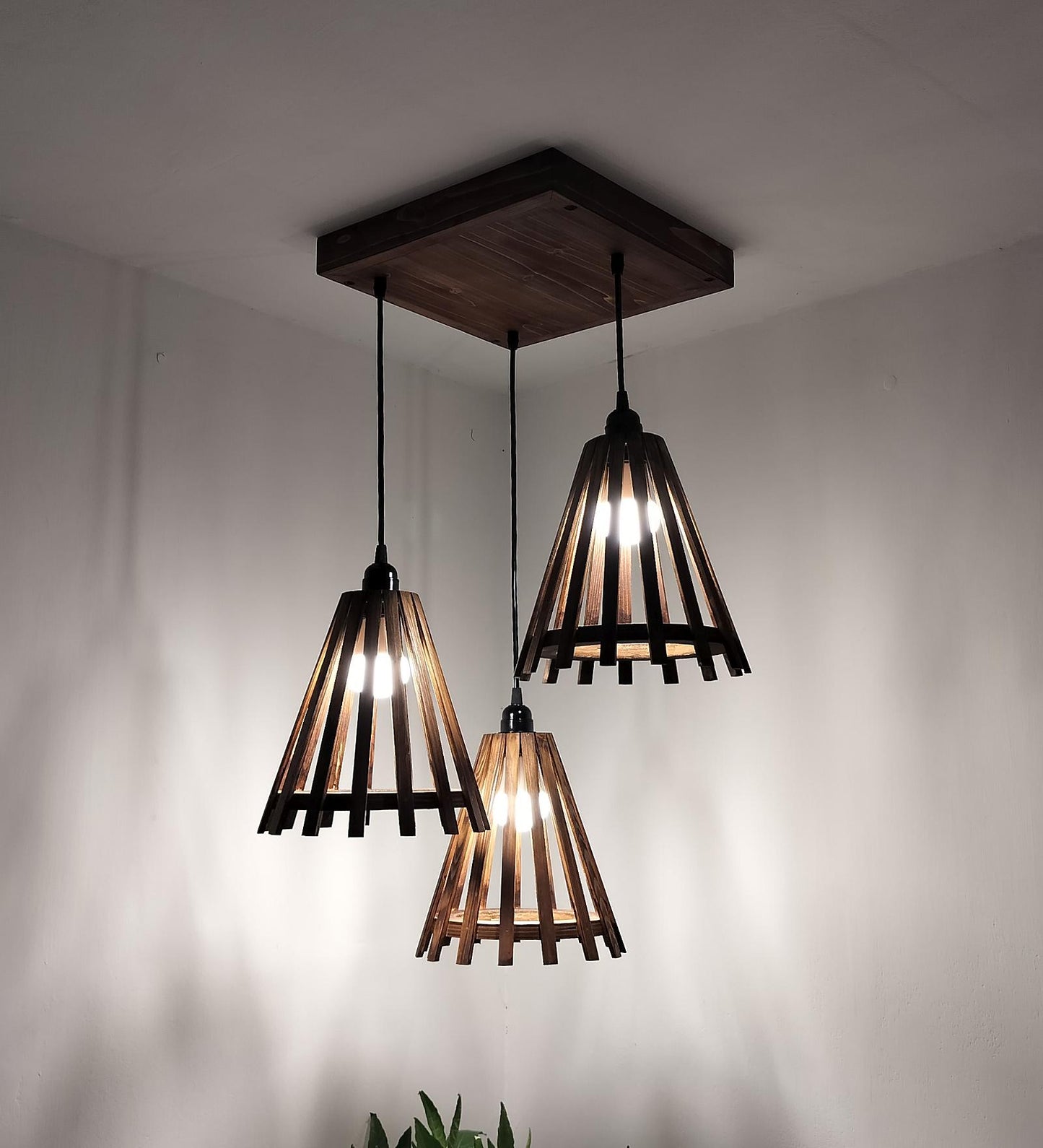 Terrestrial Brown Wooden Cluster Hanging Lamp
