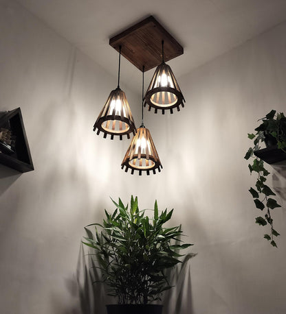 Terrestrial Brown Wooden Cluster Hanging Lamp