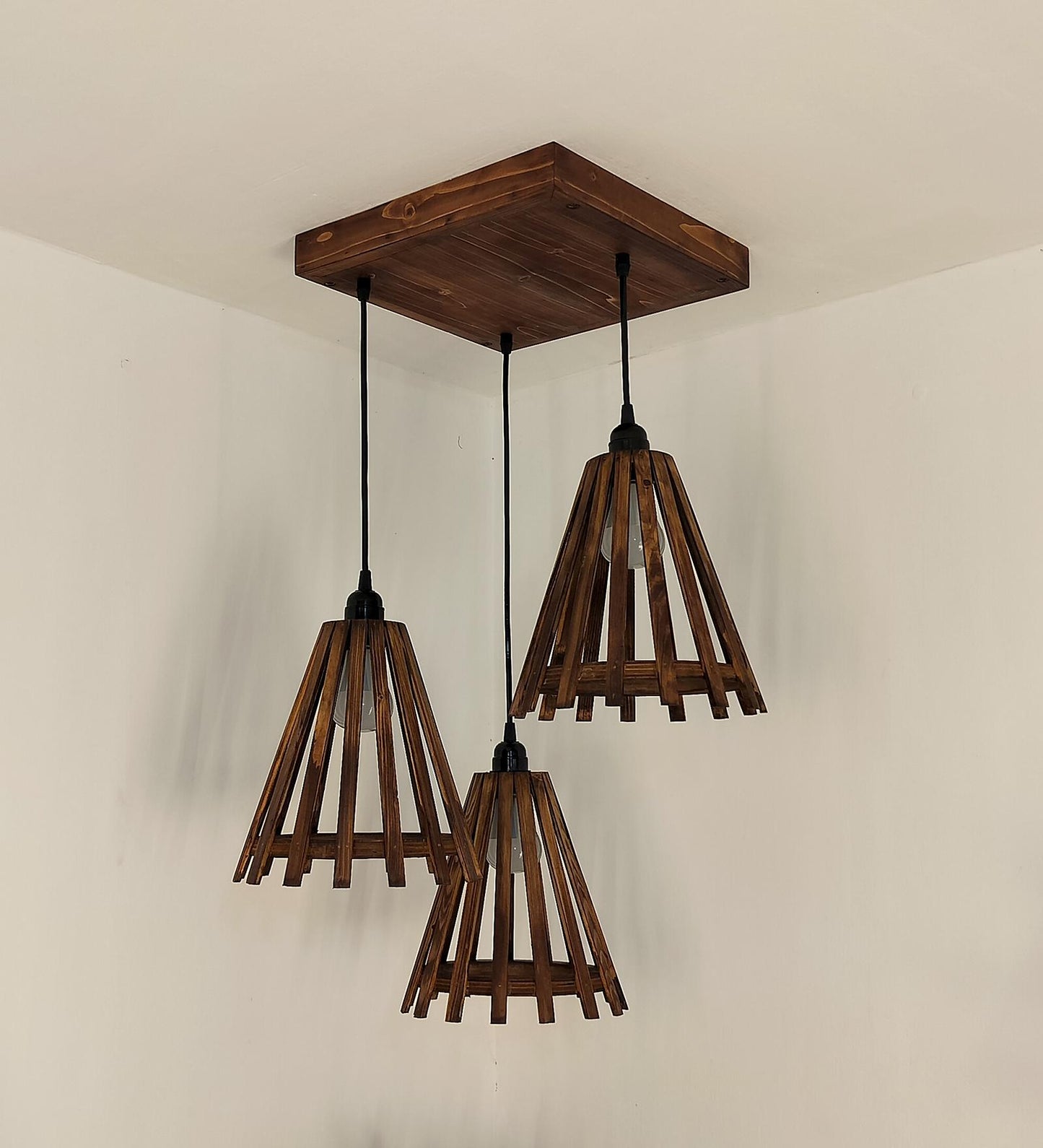 Terrestrial Brown Wooden Cluster Hanging Lamp