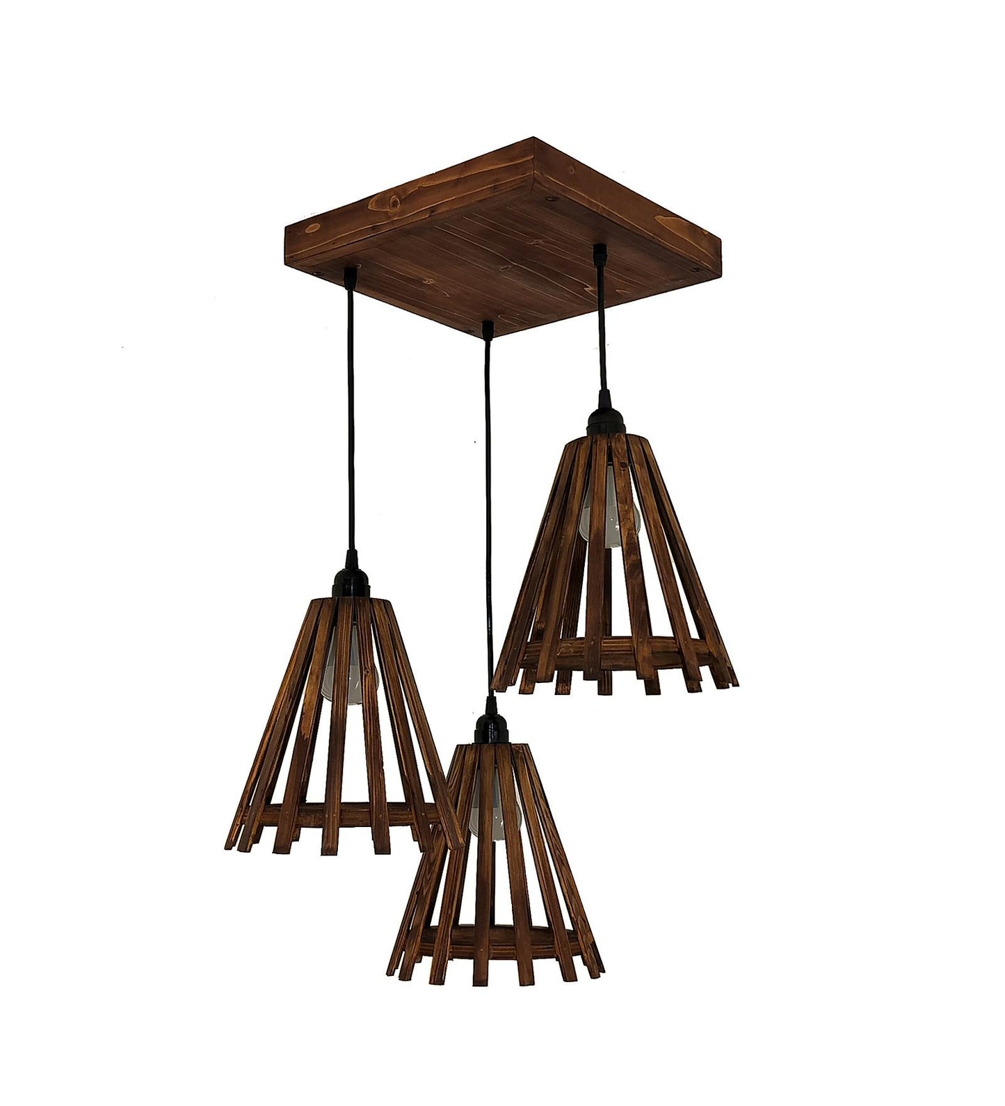 Terrestrial Brown Wooden Cluster Hanging Lamp