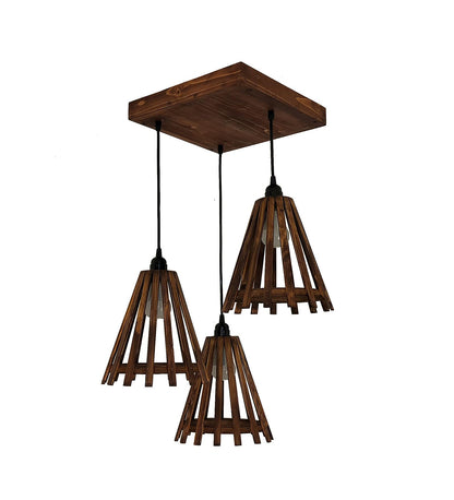 Terrestrial Brown Wooden Cluster Hanging Lamp