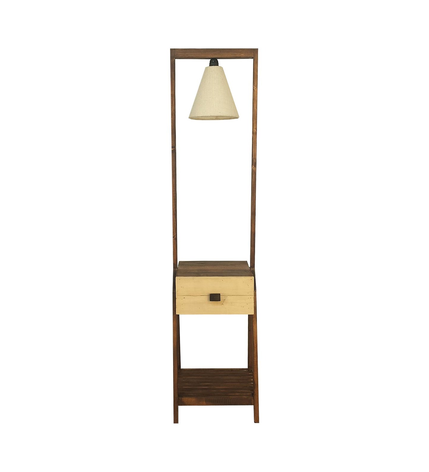 Sand Wooden Floor Lamp with Brown Base and Jute Fabric Lampshade