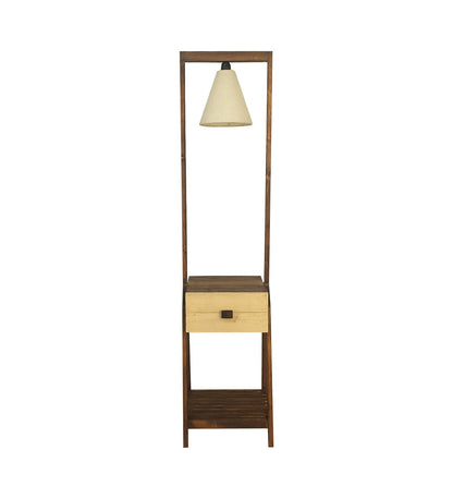 Sand Wooden Floor Lamp with Brown Base and Jute Fabric Lampshade