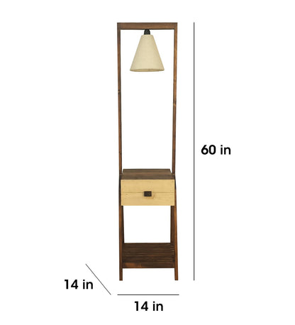 Sand Wooden Floor Lamp with Brown Base and Jute Fabric Lampshade