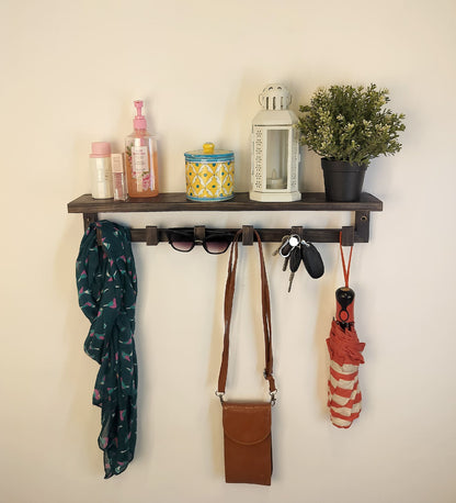 Dune Wooden Wall Shelf Organiser with Key Holders