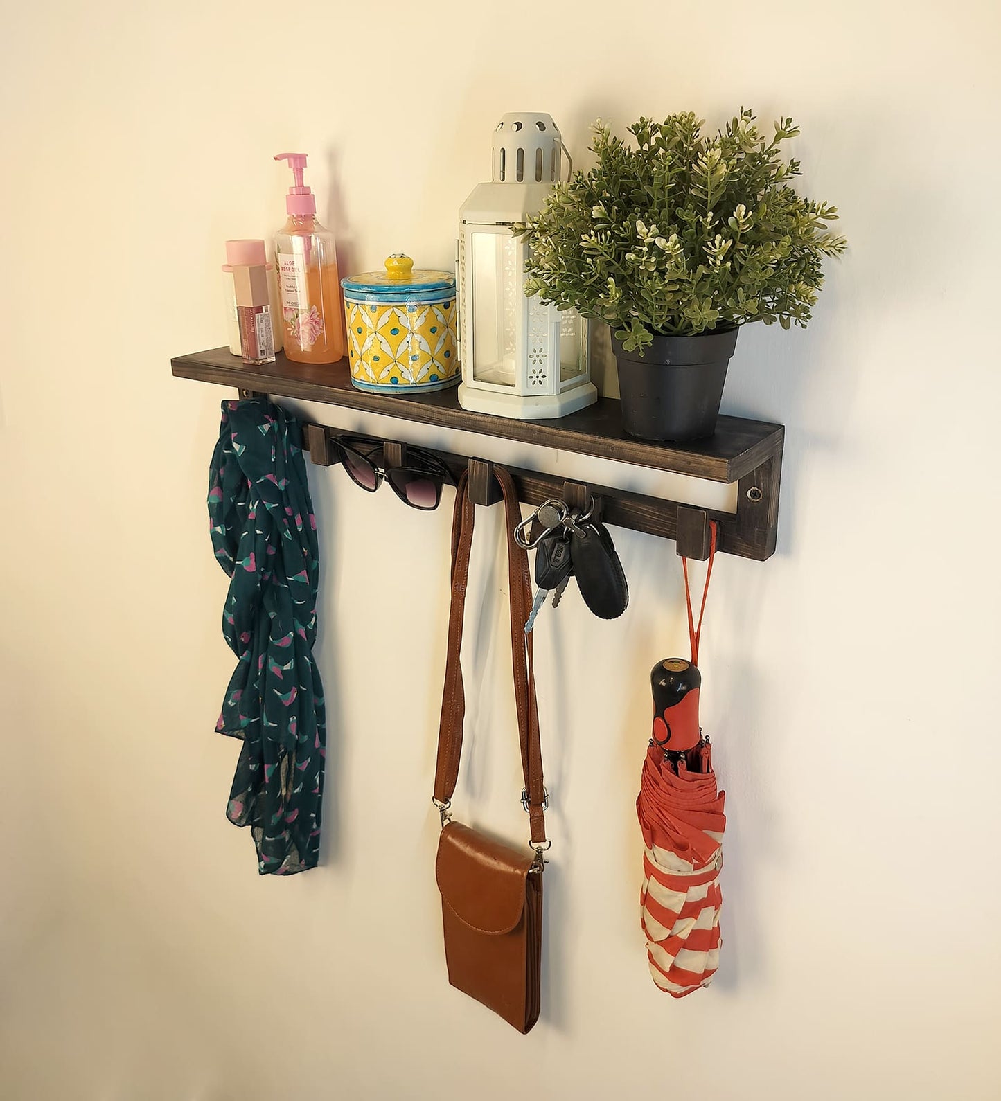 Dune Wooden Wall Shelf Organiser with Key Holders