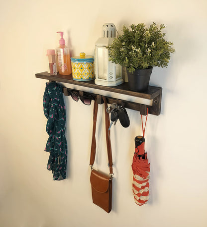 Dune Wooden Wall Shelf Organiser with Key Holders