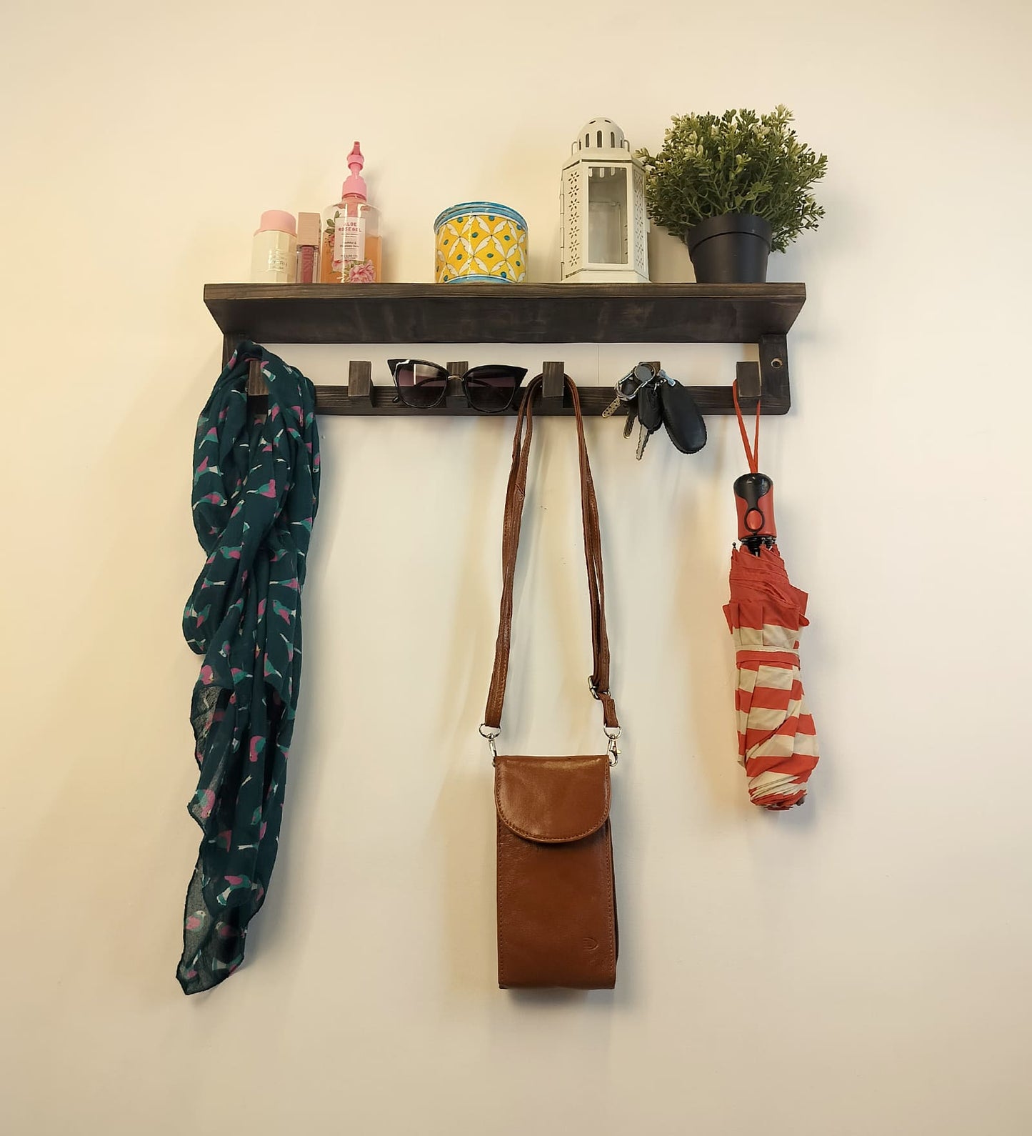 Dune Wooden Wall Shelf Organiser with Key Holders