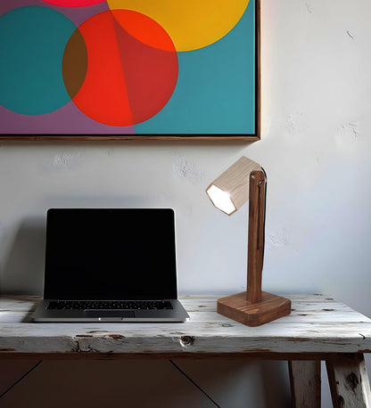 Hear Brown Wooden Table Lamp with Beige Wooden Lampshade