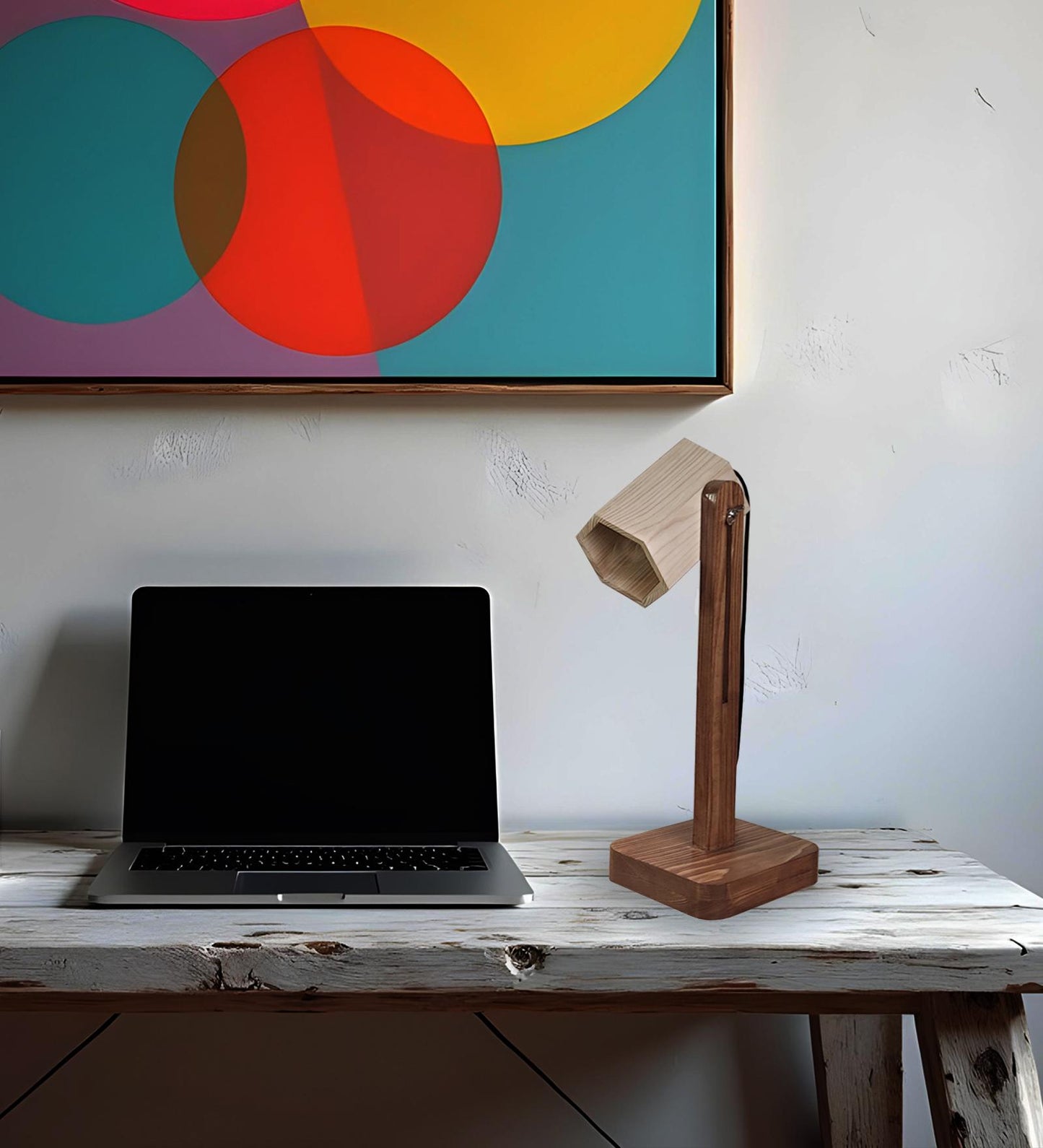 Hear Brown Wooden Table Lamp with Beige Wooden Lampshade