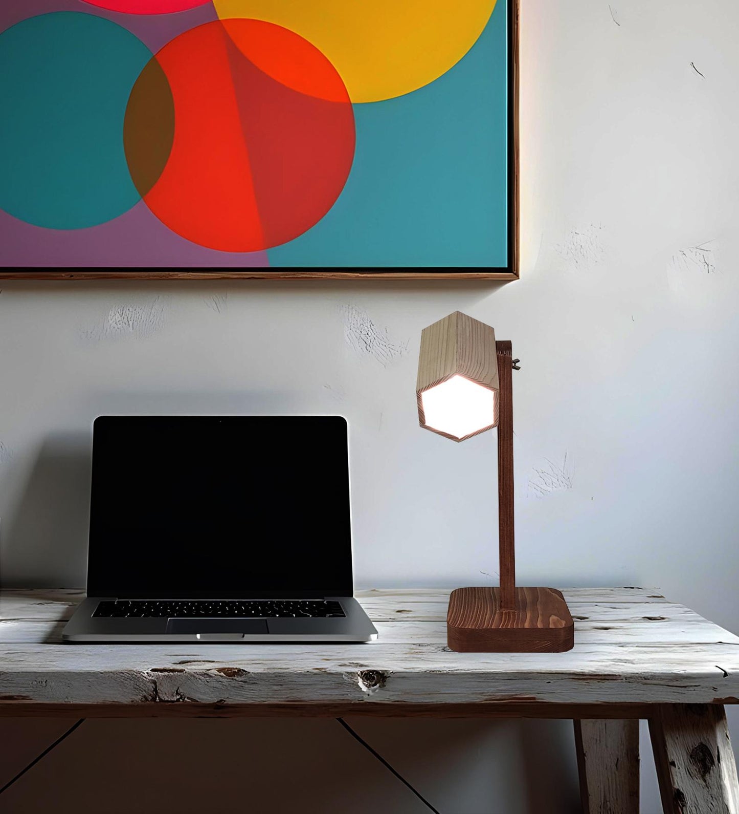 Hear Brown Wooden Table Lamp with Beige Wooden Lampshade