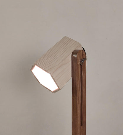 Hear Brown Wooden Table Lamp with Beige Wooden Lampshade