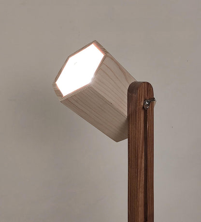 Hear Brown Wooden Table Lamp with Beige Wooden Lampshade