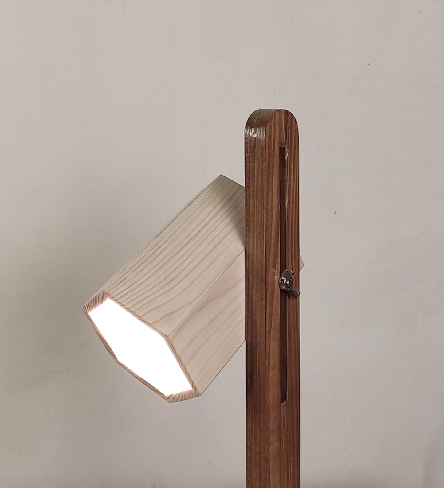 Hear Brown Wooden Table Lamp with Beige Wooden Lampshade
