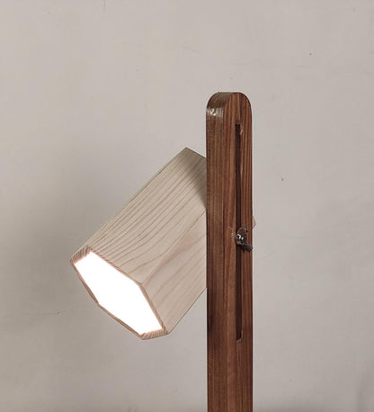 Hear Brown Wooden Table Lamp with Beige Wooden Lampshade