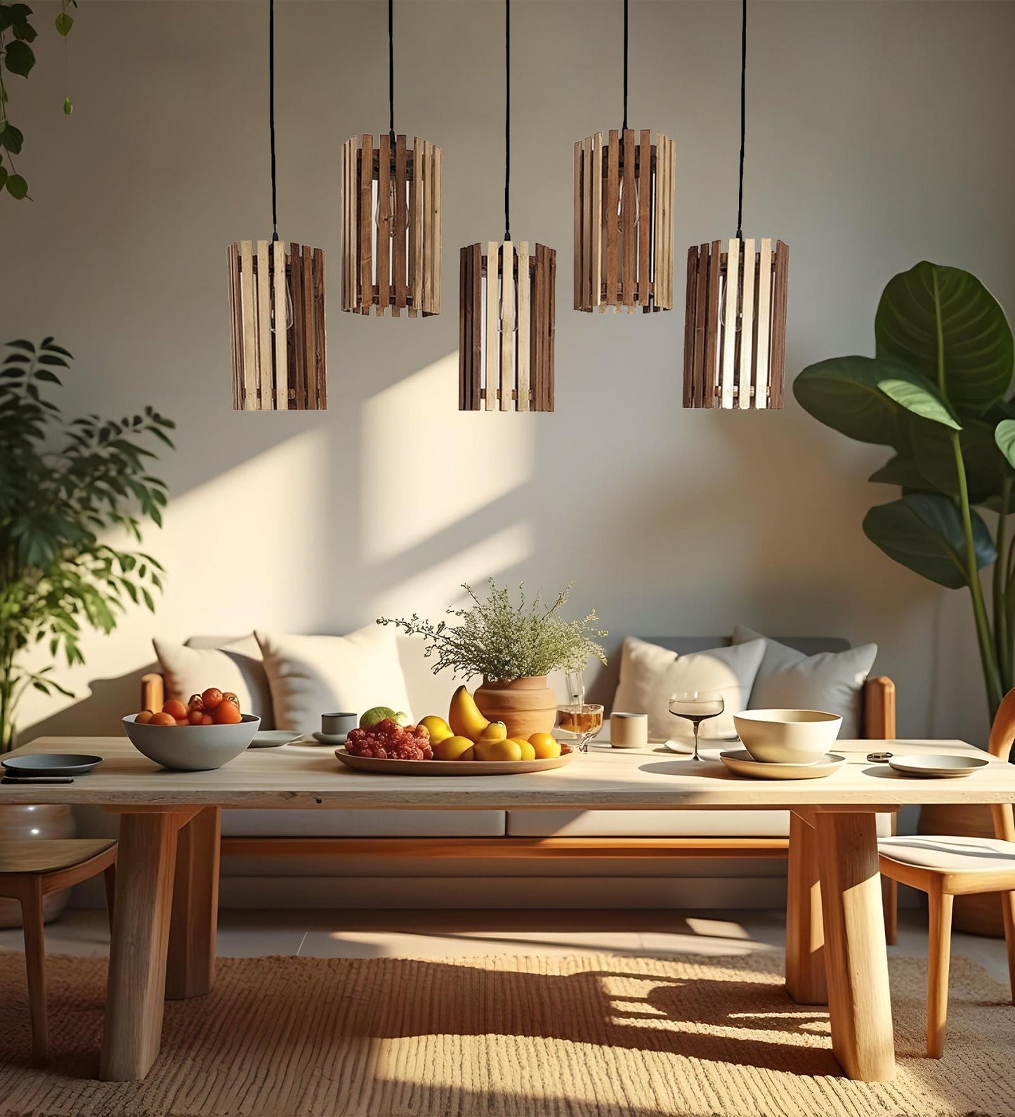 Look Brown Wooden 5 Series Hanging Lamp