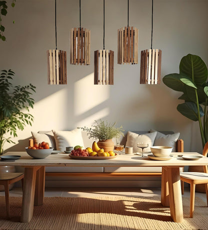 Look Brown Wooden 5 Series Hanging Lamp