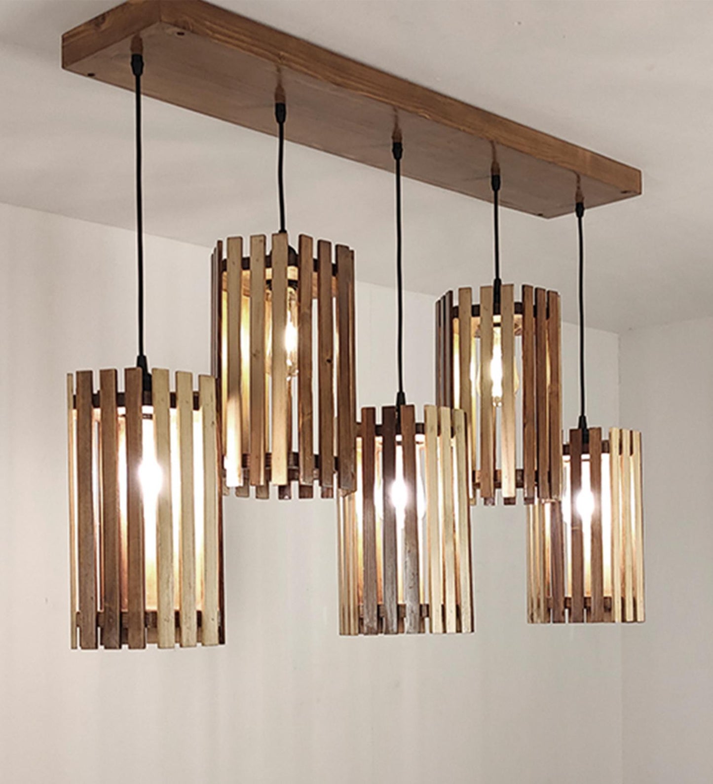 Look Brown Wooden 5 Series Hanging Lamp