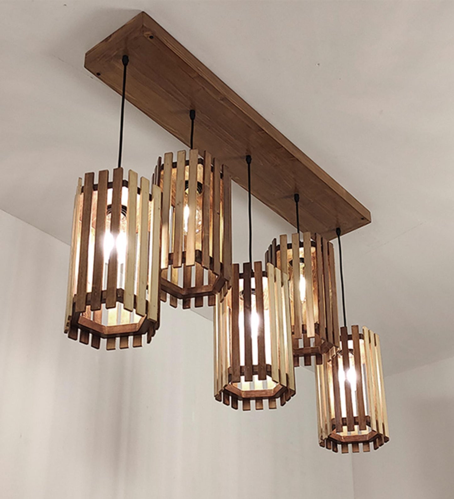 Look Brown Wooden 5 Series Hanging Lamp