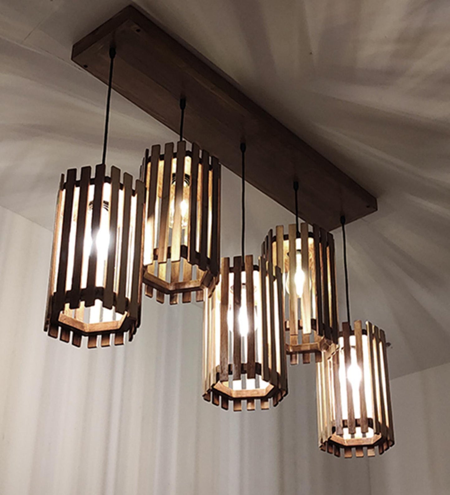 Look Brown Wooden 5 Series Hanging Lamp